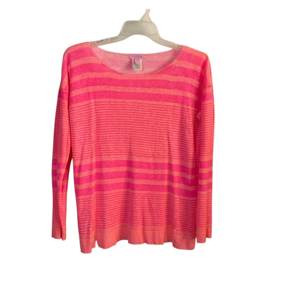 Lilly Pulitzer Womens Pink Orange Striped 100% Linen Sweater Top Size Large